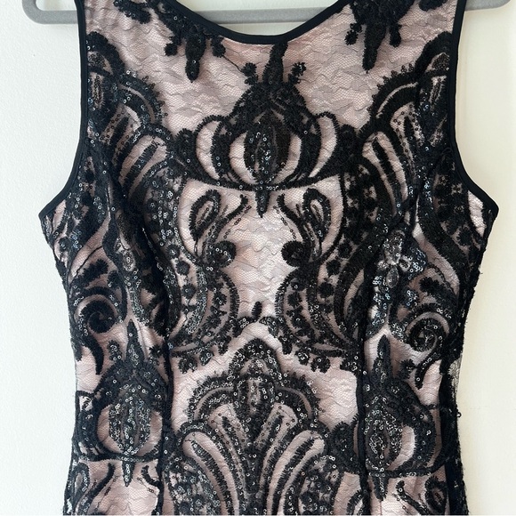 Mystic Los Angeles Nude Lined Black Sequin Lace Sheath Dress Size L - Picture 2 of 11
